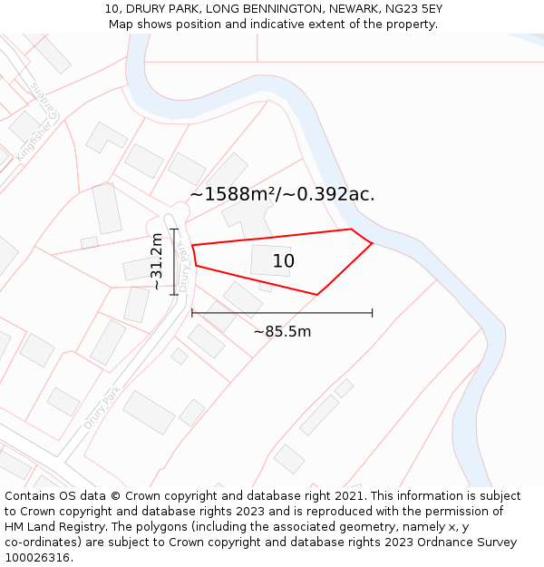 10, DRURY PARK, LONG BENNINGTON, NEWARK, NG23 5EY: Plot and title map
