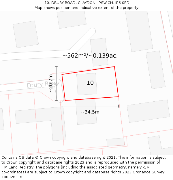 10, DRURY ROAD, CLAYDON, IPSWICH, IP6 0ED: Plot and title map