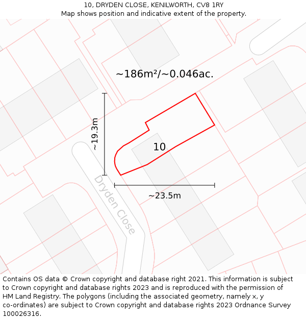10, DRYDEN CLOSE, KENILWORTH, CV8 1RY: Plot and title map