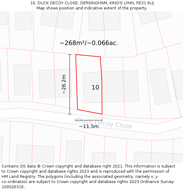 10, DUCK DECOY CLOSE, DERSINGHAM, KING'S LYNN, PE31 6UJ: Plot and title map