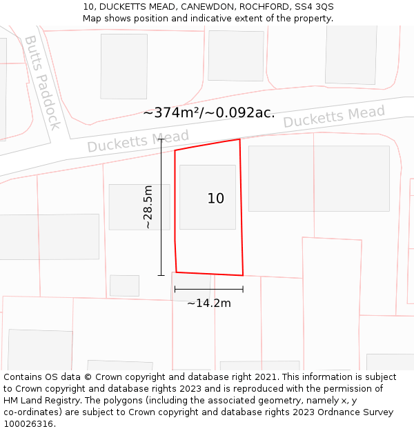 10, DUCKETTS MEAD, CANEWDON, ROCHFORD, SS4 3QS: Plot and title map