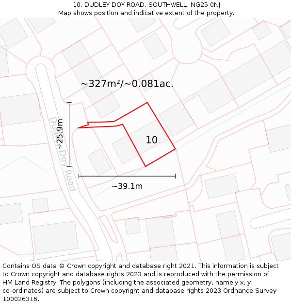 10, DUDLEY DOY ROAD, SOUTHWELL, NG25 0NJ: Plot and title map
