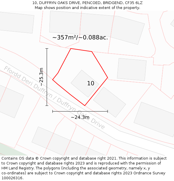 10, DUFFRYN OAKS DRIVE, PENCOED, BRIDGEND, CF35 6LZ: Plot and title map