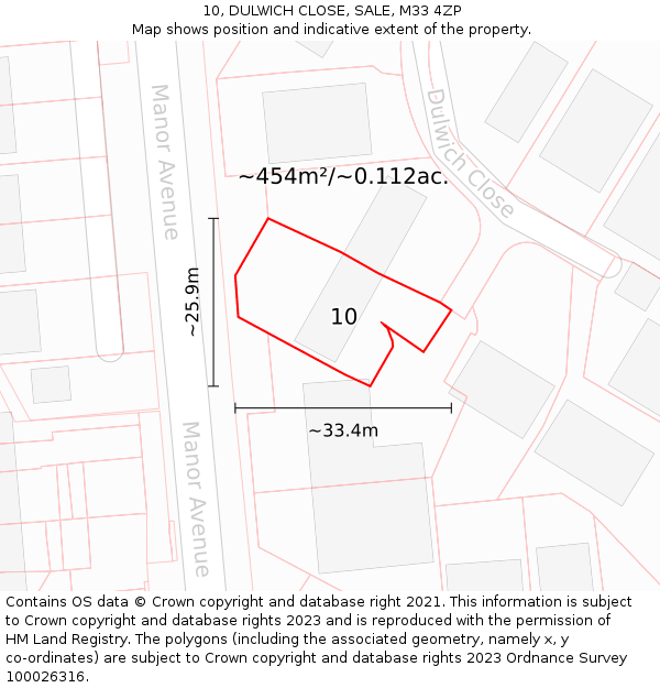 10, DULWICH CLOSE, SALE, M33 4ZP: Plot and title map
