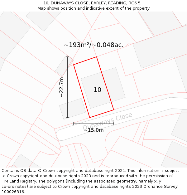 10, DUNAWAYS CLOSE, EARLEY, READING, RG6 5JH: Plot and title map