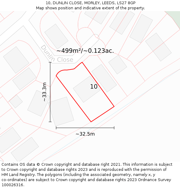 10, DUNLIN CLOSE, MORLEY, LEEDS, LS27 8GP: Plot and title map
