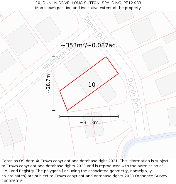 10, DUNLIN DRIVE, LONG SUTTON, SPALDING, PE12 9RR: Plot and title map