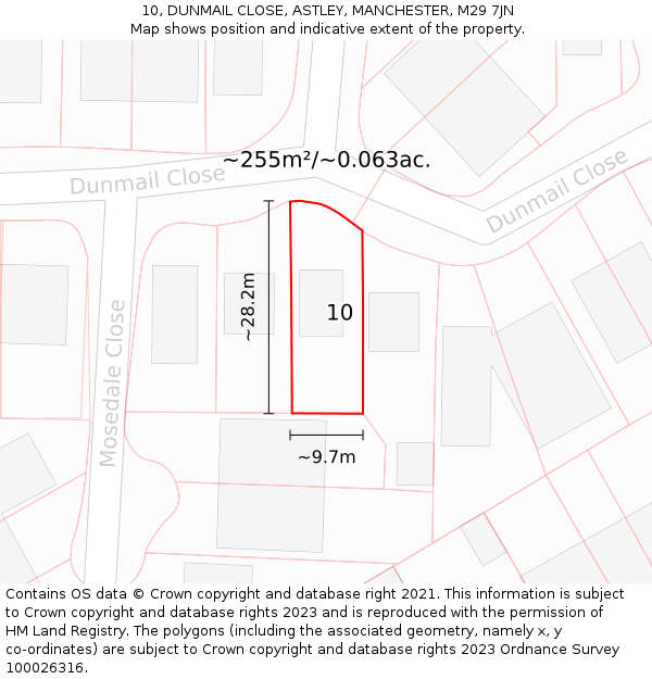 10, DUNMAIL CLOSE, ASTLEY, MANCHESTER, M29 7JN: Plot and title map