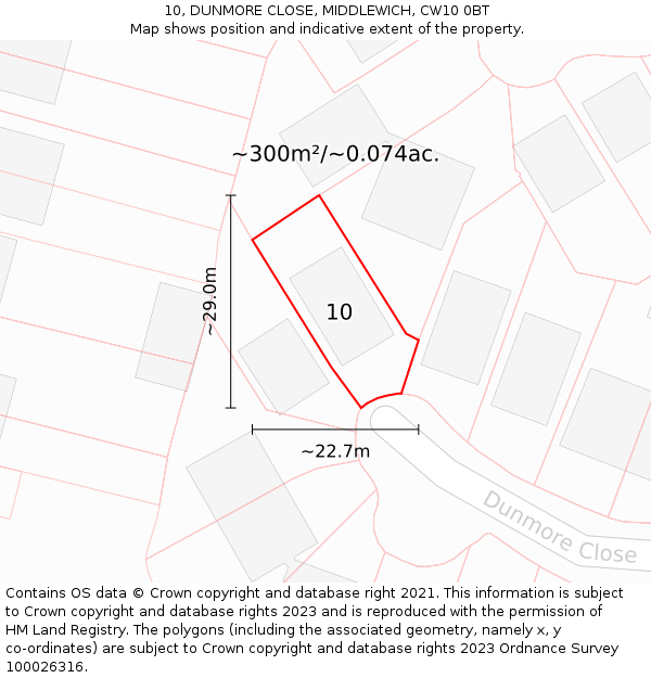 10, DUNMORE CLOSE, MIDDLEWICH, CW10 0BT: Plot and title map