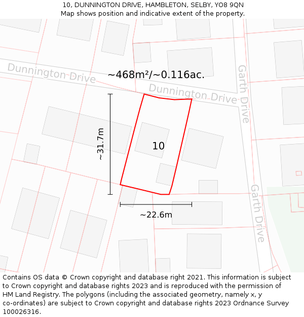 10, DUNNINGTON DRIVE, HAMBLETON, SELBY, YO8 9QN: Plot and title map