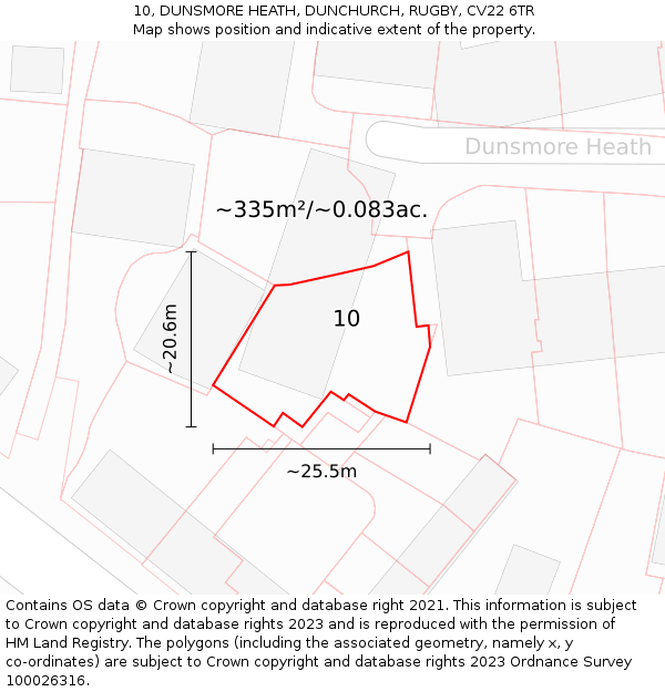 10, DUNSMORE HEATH, DUNCHURCH, RUGBY, CV22 6TR: Plot and title map