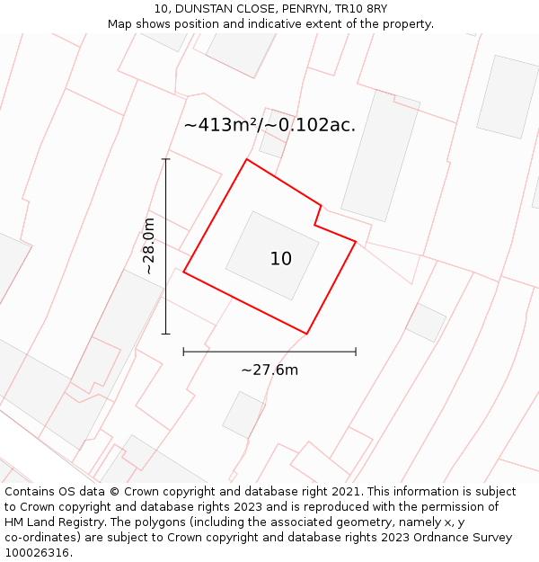 10, DUNSTAN CLOSE, PENRYN, TR10 8RY: Plot and title map