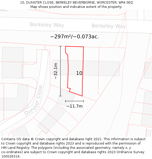 10, DUNSTER CLOSE, BERKELEY BEVERBORNE, WORCESTER, WR4 0EQ: Plot and title map