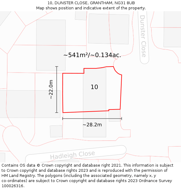 10, DUNSTER CLOSE, GRANTHAM, NG31 8UB: Plot and title map
