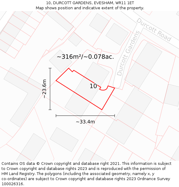 10, DURCOTT GARDENS, EVESHAM, WR11 1ET: Plot and title map