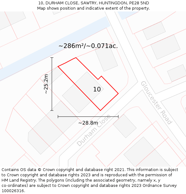 10, DURHAM CLOSE, SAWTRY, HUNTINGDON, PE28 5ND: Plot and title map