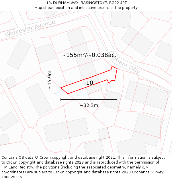 10, DURHAM WAY, BASINGSTOKE, RG22 4PT: Plot and title map