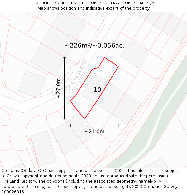 10, DURLEY CRESCENT, TOTTON, SOUTHAMPTON, SO40 7QA: Plot and title map