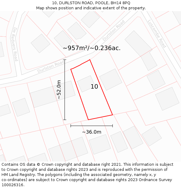 10, DURLSTON ROAD, POOLE, BH14 8PQ: Plot and title map
