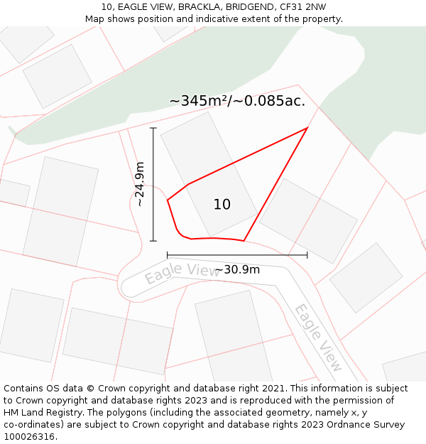 10, EAGLE VIEW, BRACKLA, BRIDGEND, CF31 2NW: Plot and title map