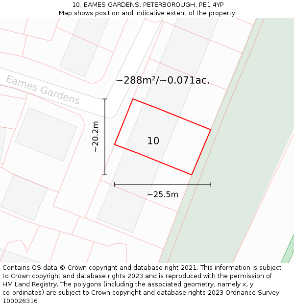 10, EAMES GARDENS, PETERBOROUGH, PE1 4YP: Plot and title map