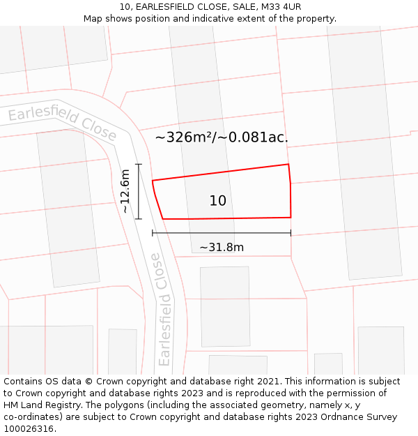 10, EARLESFIELD CLOSE, SALE, M33 4UR: Plot and title map