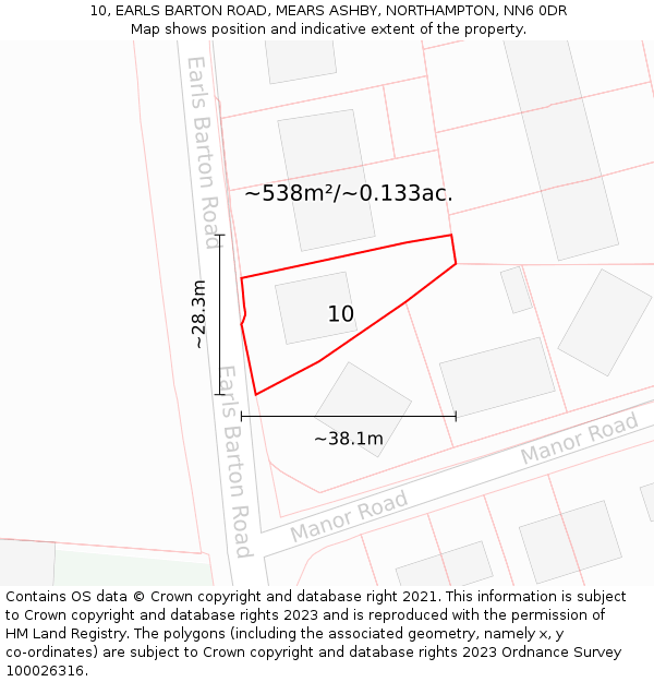 10, EARLS BARTON ROAD, MEARS ASHBY, NORTHAMPTON, NN6 0DR: Plot and title map