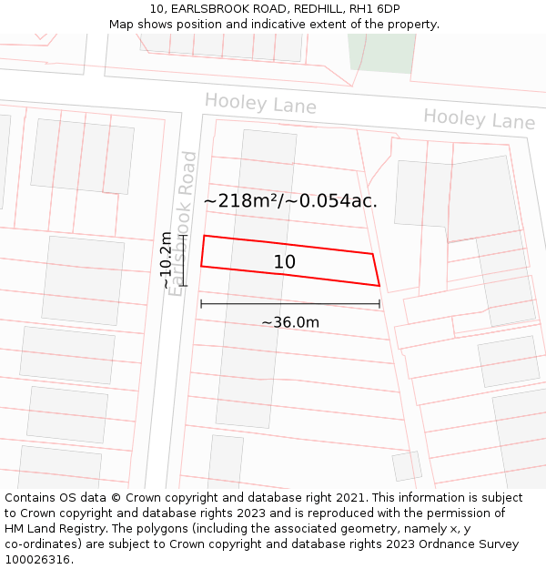 10, EARLSBROOK ROAD, REDHILL, RH1 6DP: Plot and title map