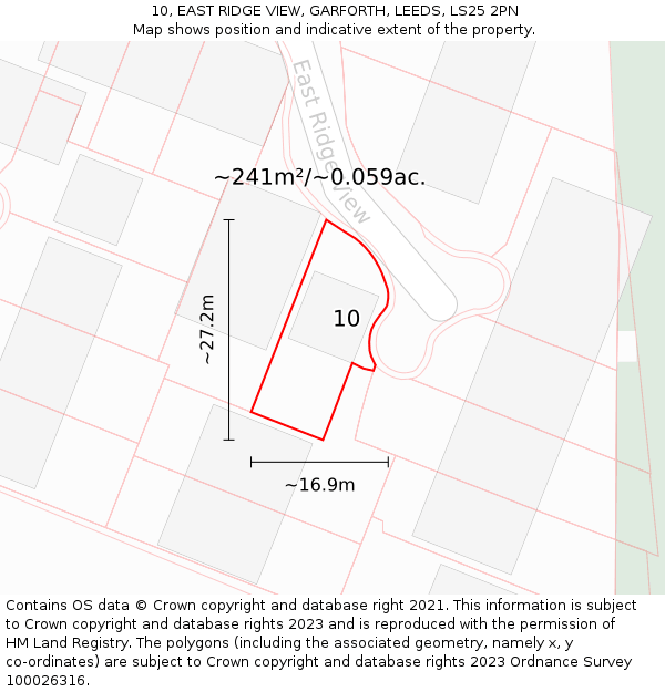 10, EAST RIDGE VIEW, GARFORTH, LEEDS, LS25 2PN: Plot and title map