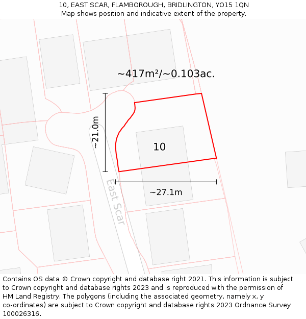 10, EAST SCAR, FLAMBOROUGH, BRIDLINGTON, YO15 1QN: Plot and title map