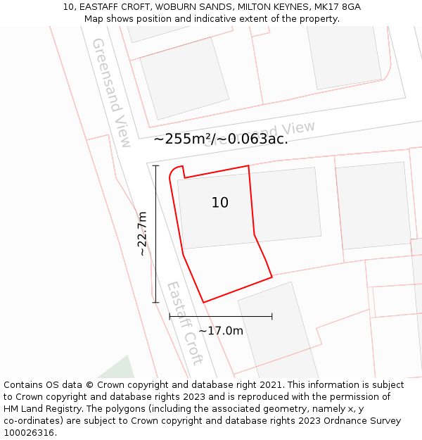 10, EASTAFF CROFT, WOBURN SANDS, MILTON KEYNES, MK17 8GA: Plot and title map