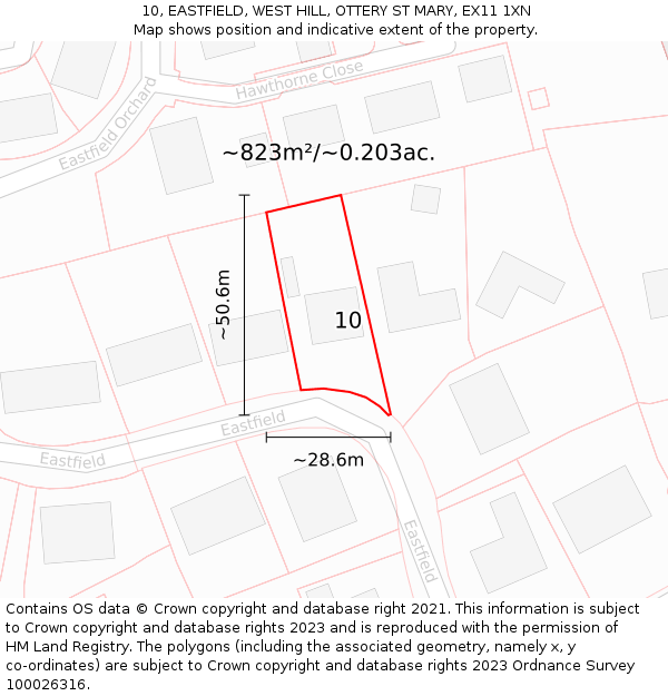 10, EASTFIELD, WEST HILL, OTTERY ST MARY, EX11 1XN: Plot and title map