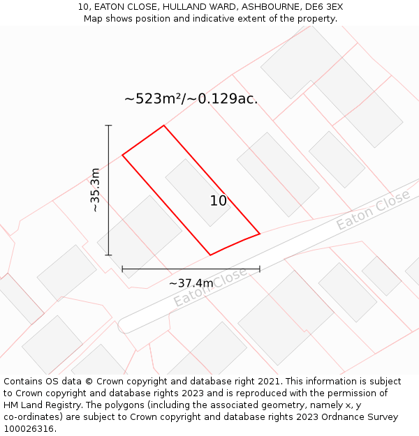 10, EATON CLOSE, HULLAND WARD, ASHBOURNE, DE6 3EX: Plot and title map