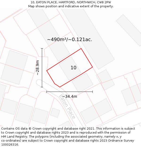 10, EATON PLACE, HARTFORD, NORTHWICH, CW8 2PW: Plot and title map