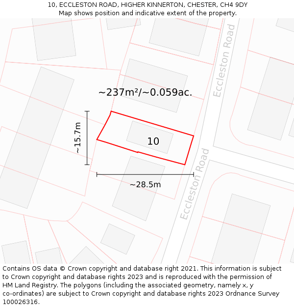 10, ECCLESTON ROAD, HIGHER KINNERTON, CHESTER, CH4 9DY: Plot and title map