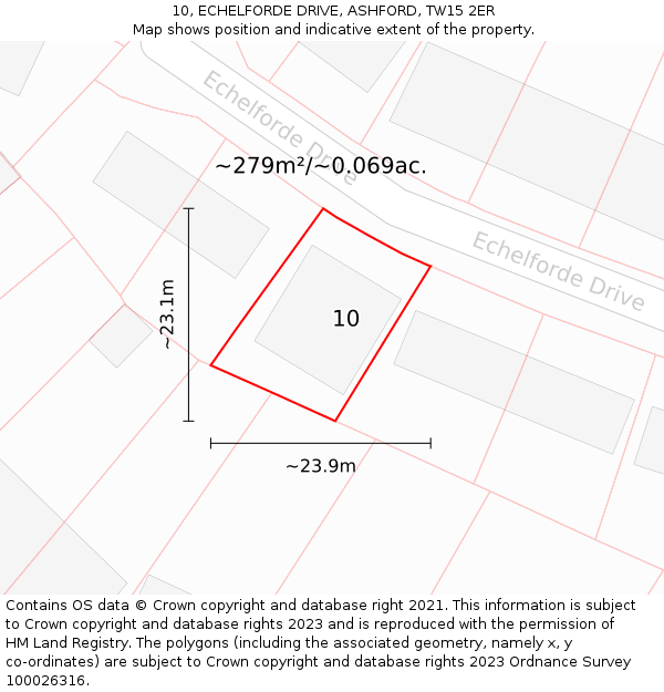 10, ECHELFORDE DRIVE, ASHFORD, TW15 2ER: Plot and title map