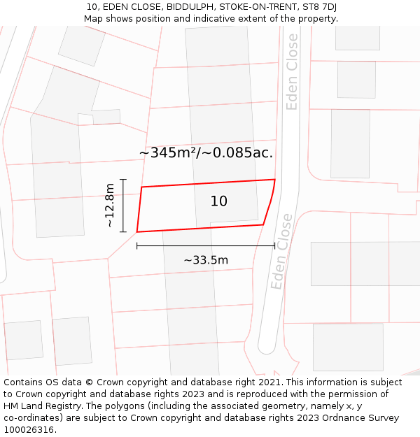 10, EDEN CLOSE, BIDDULPH, STOKE-ON-TRENT, ST8 7DJ: Plot and title map