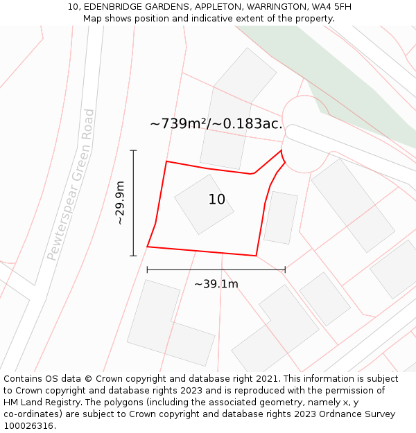 10, EDENBRIDGE GARDENS, APPLETON, WARRINGTON, WA4 5FH: Plot and title map