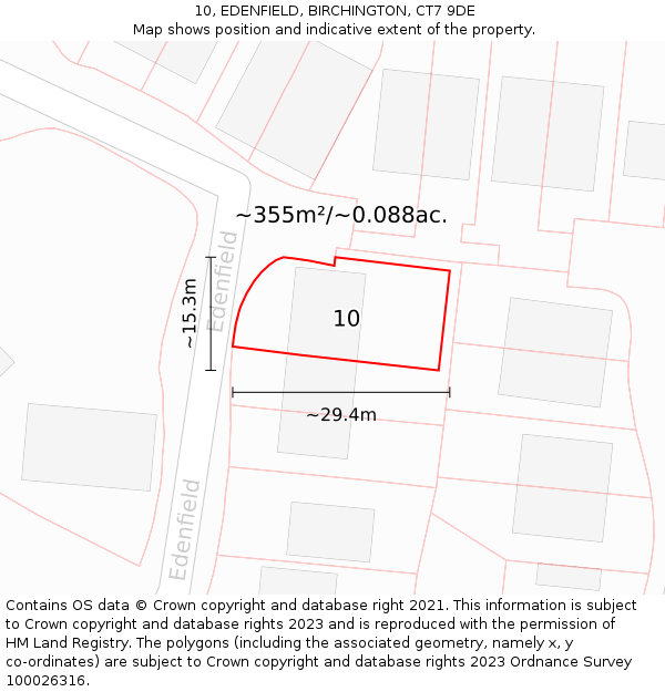 10, EDENFIELD, BIRCHINGTON, CT7 9DE: Plot and title map