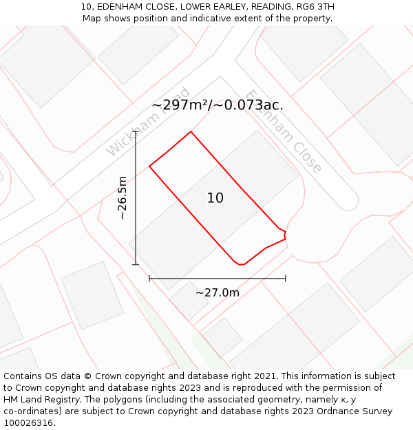 10, EDENHAM CLOSE, LOWER EARLEY, READING, RG6 3TH: Plot and title map
