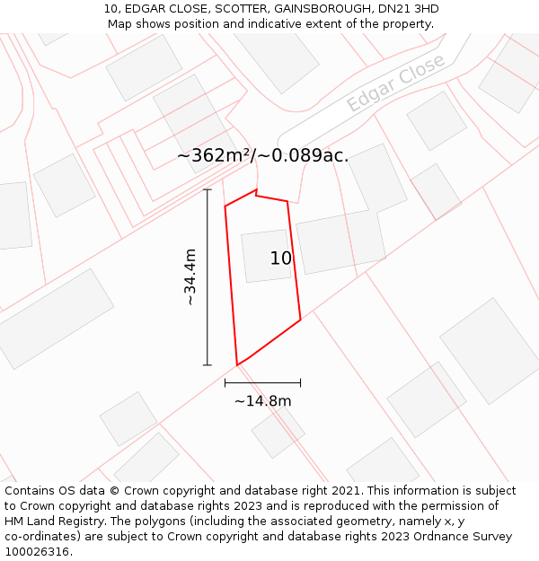 10, EDGAR CLOSE, SCOTTER, GAINSBOROUGH, DN21 3HD: Plot and title map