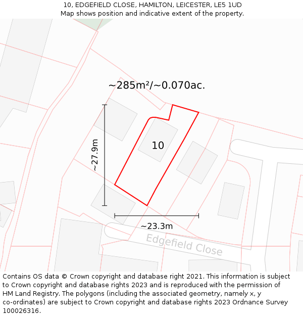 10, EDGEFIELD CLOSE, HAMILTON, LEICESTER, LE5 1UD: Plot and title map