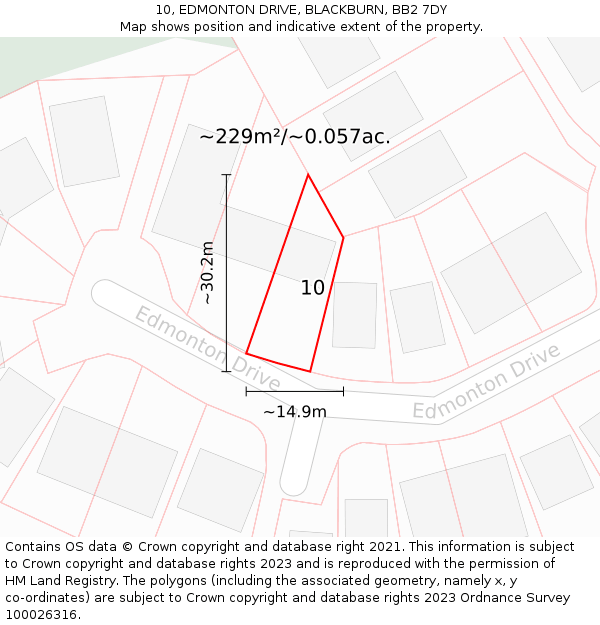 10, EDMONTON DRIVE, BLACKBURN, BB2 7DY: Plot and title map
