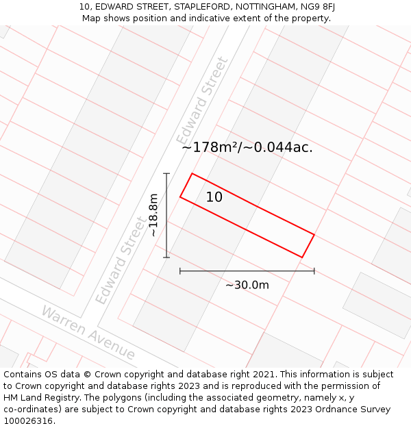 10, EDWARD STREET, STAPLEFORD, NOTTINGHAM, NG9 8FJ: Plot and title map
