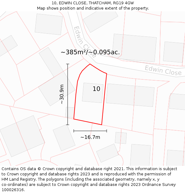 10, EDWIN CLOSE, THATCHAM, RG19 4GW: Plot and title map