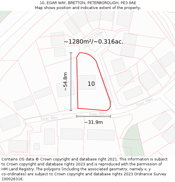 10, EGAR WAY, BRETTON, PETERBOROUGH, PE3 9AE: Plot and title map