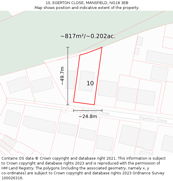 10, EGERTON CLOSE, MANSFIELD, NG18 3EB: Plot and title map