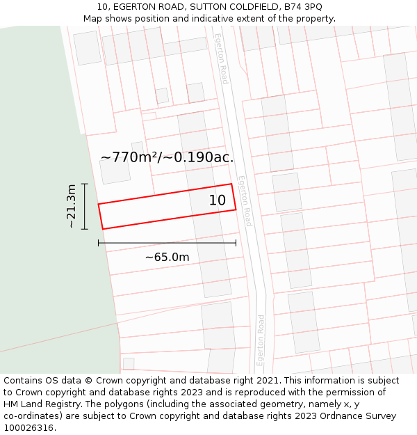 10, EGERTON ROAD, SUTTON COLDFIELD, B74 3PQ: Plot and title map