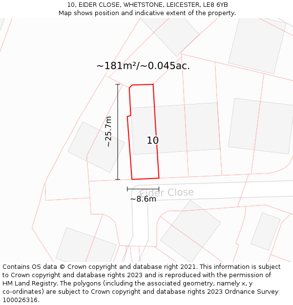 10, EIDER CLOSE, WHETSTONE, LEICESTER, LE8 6YB: Plot and title map