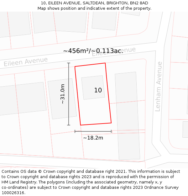 10, EILEEN AVENUE, SALTDEAN, BRIGHTON, BN2 8AD: Plot and title map
